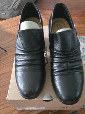Black Leather Low Heel Ankle Shoes